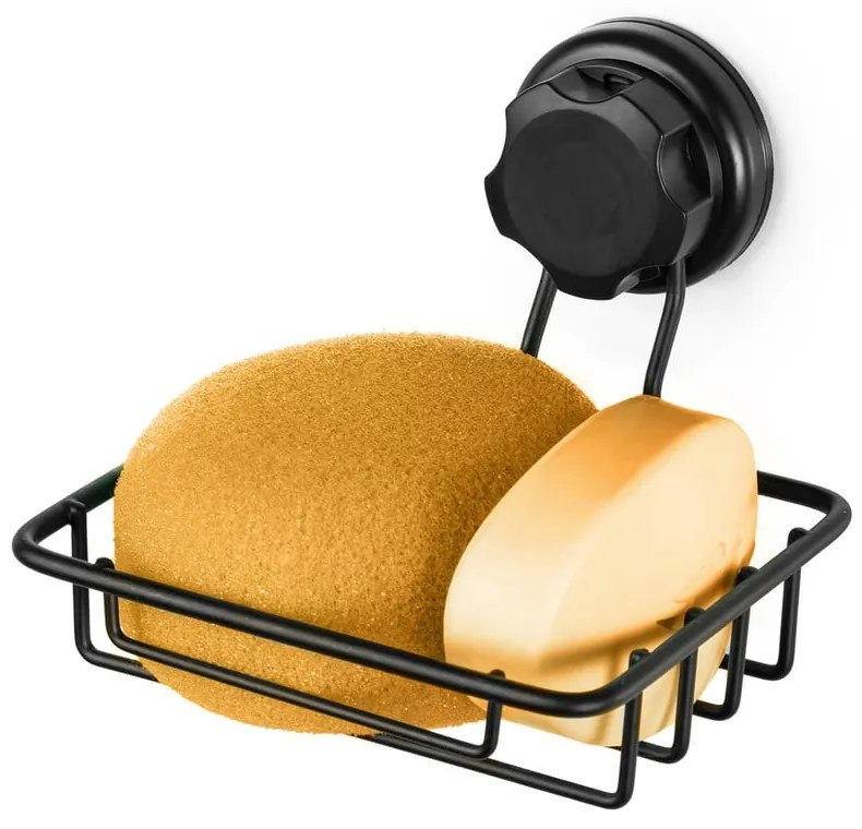 Čierny samodržiaci nástenný držiak na mydlo Compactor Bestlock Black Soap & Sponge Holder