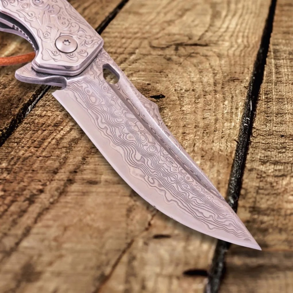 KnifeBoss damaškový zavírací nůž Mustang Rosewood VG-10