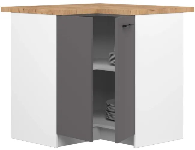Spodná rohová kuchynská skrinka s doskou OLIWIA S90/90 biela / sivá