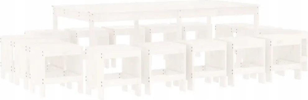 vidaXL 17-dielna sada záhradného nábytku, biela, masívne borovicové drevo