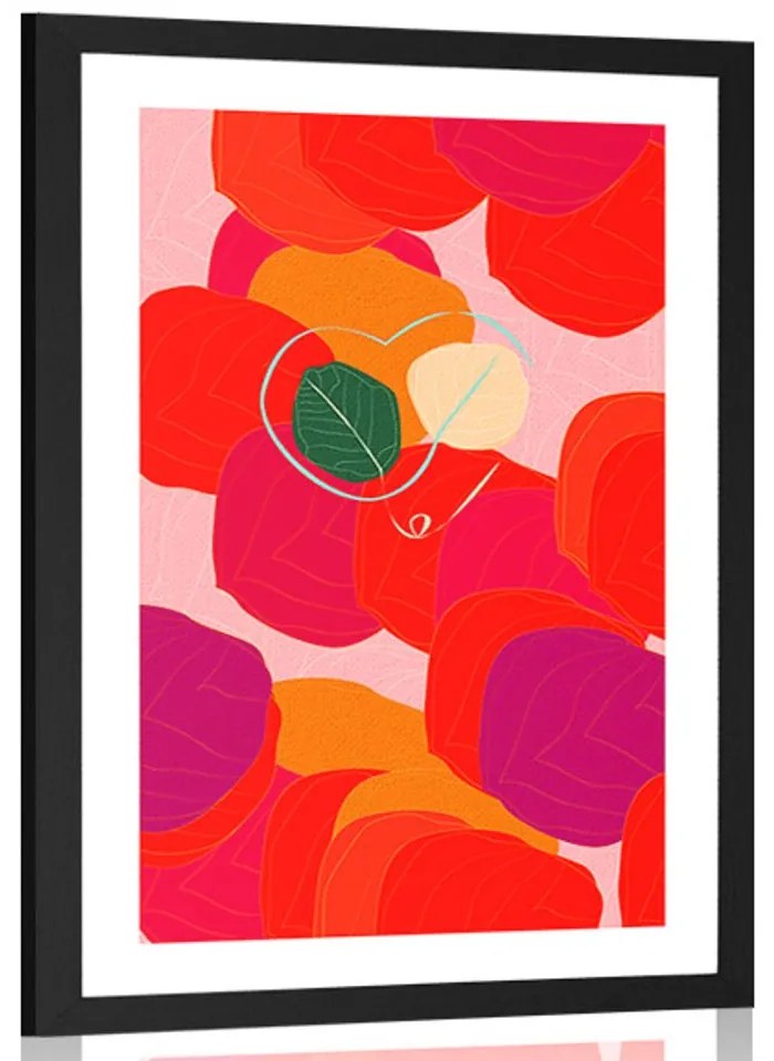 Plagát s paspartou pestrofarebné línie listov - 40x60 white