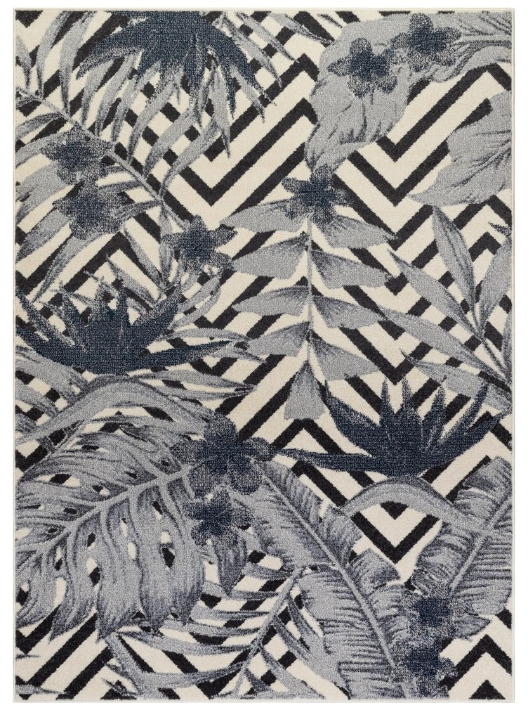 Koberec HEOS 78540 krémovo / modrý LISTY DŽUNGLE