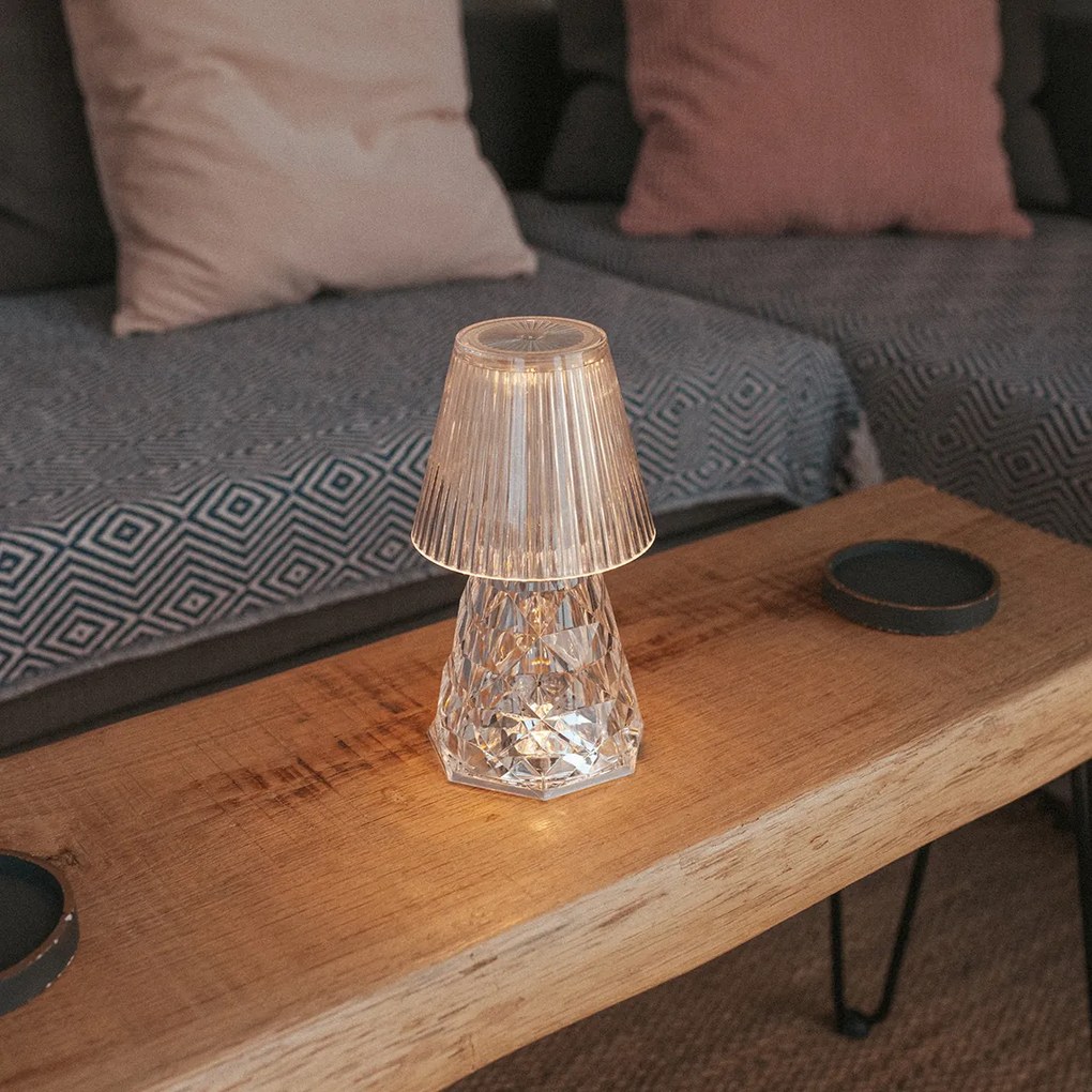 Stolná lampa priehľadné sklo vrátane LED nabíjateľná IP44 - Lola 20 Lux
