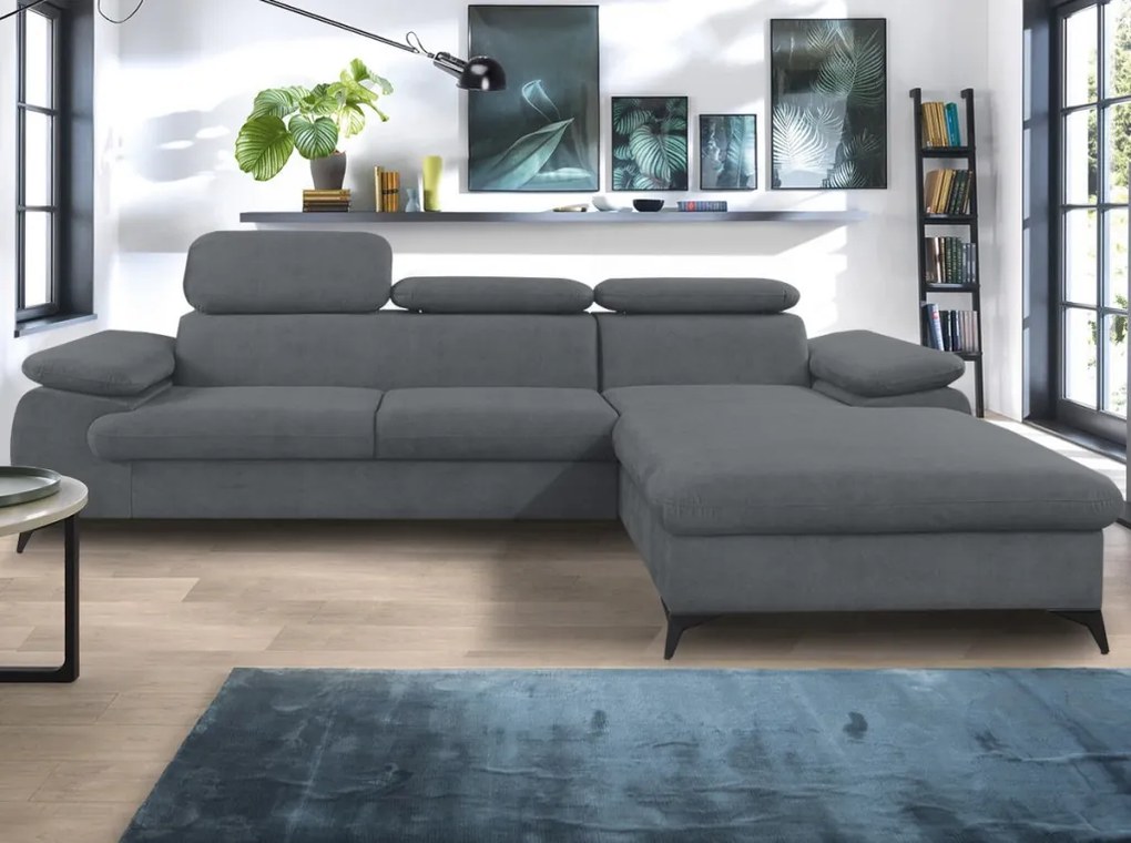 Rohová sedacia súprava Scala, ocelovo šedá látka, pravý roh
