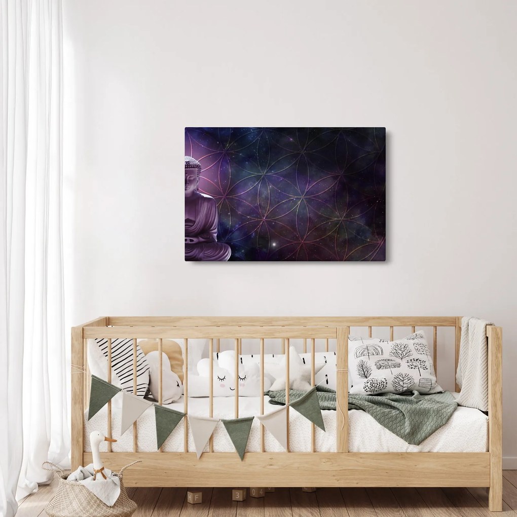 Obraz - Budha s kvetmi života (90x60 cm)