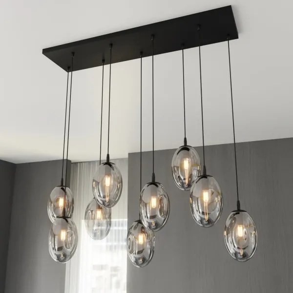 Luster na lanku ASTRAL 9xE14/10W/230V čierna/dymová