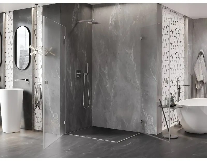 Mexen Lunar-B Duo výklopný sprchový kút 75 x 70 cm, číre sklo, brúsená oceľ, 832-075L-070P-97-00