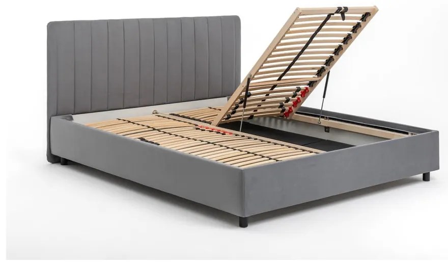 Sivá čalúnená dvojlôžková posteľ s úložným priestorom s roštom 160x200 cm Myra Slim Line – Bonami Selection