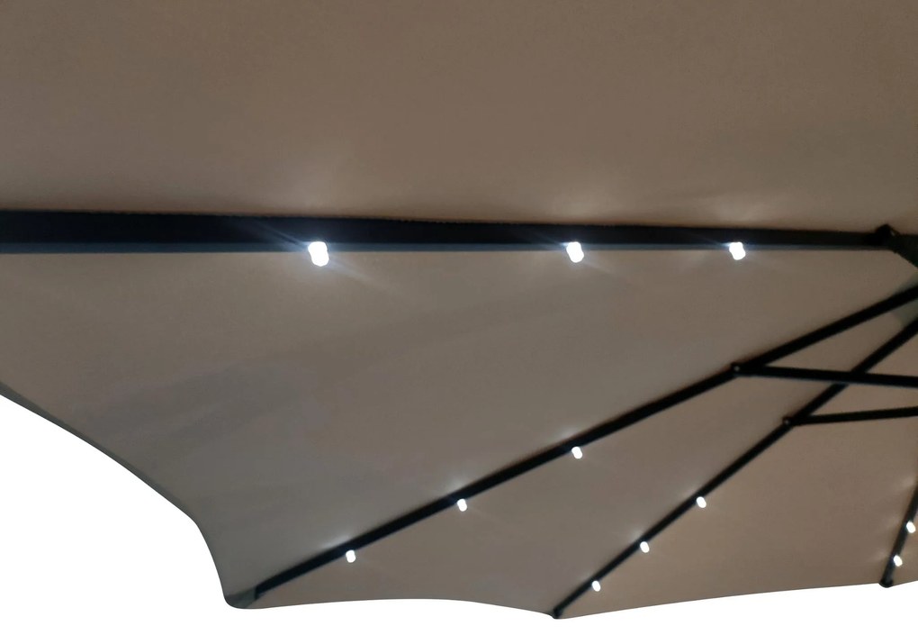 Zahradní slunečník Houseland Zyra s LED osvětlením 300 cm světle hnědý