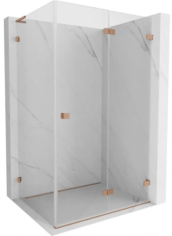Mexen Lunar-F L, pravý sklopný sprchový kút 95 x 90 cm, 8mm číre sklo, profil medená matná, 836L-095-090-65-00-P