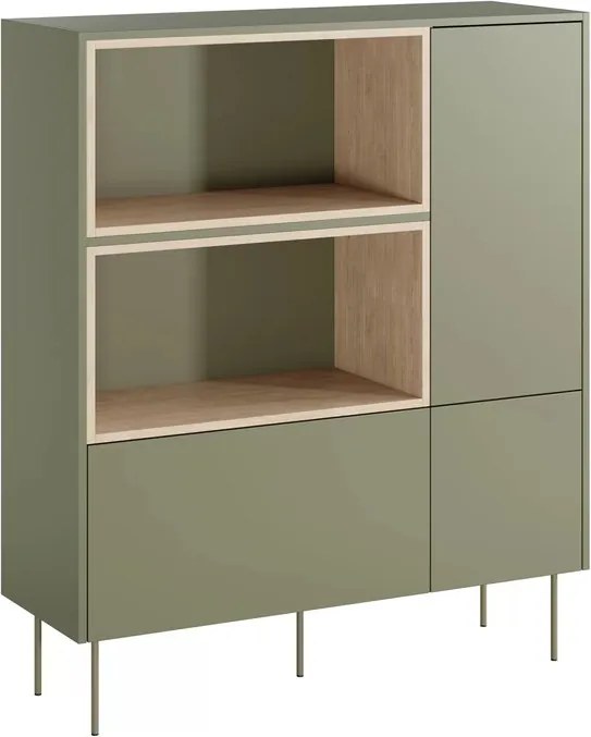Vysoká komoda Desin 120 cm s dvoma dverami a zásuvkou - olivový / dub nagano