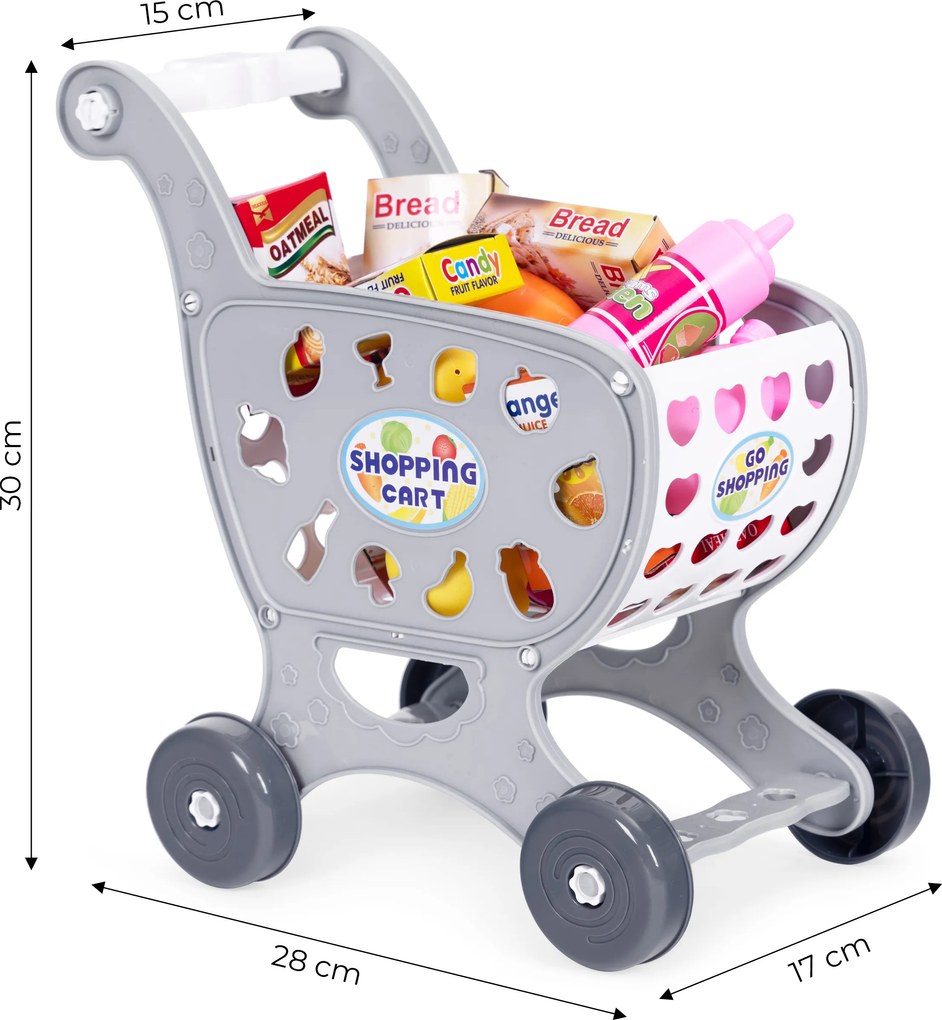 Nákupný vozík do kuchyne supermarketu 18 doplnkov sivá