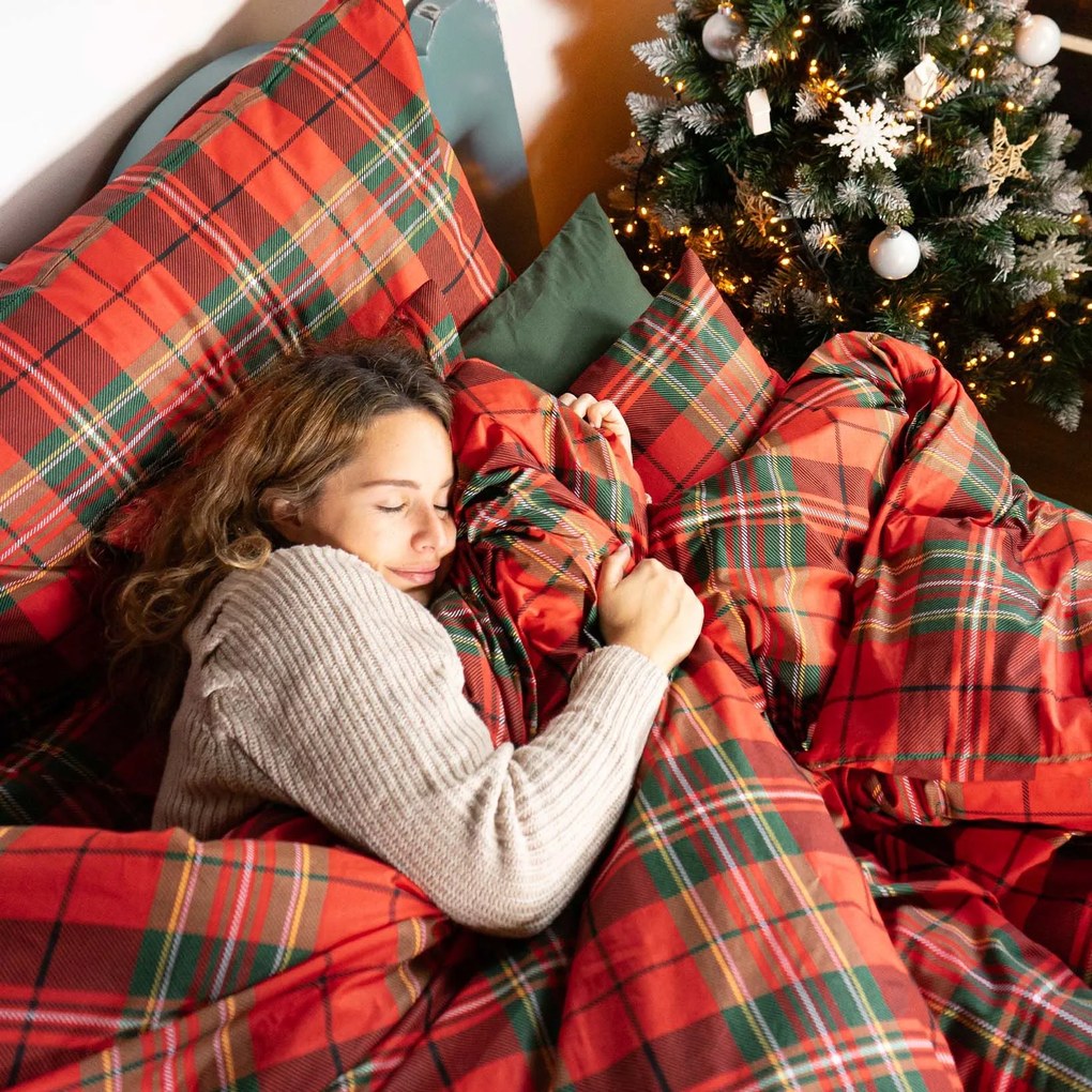 Goldea vianočné bavlnené posteľné obliečky - červené káro 140 x 200 a 70 x 90 cm