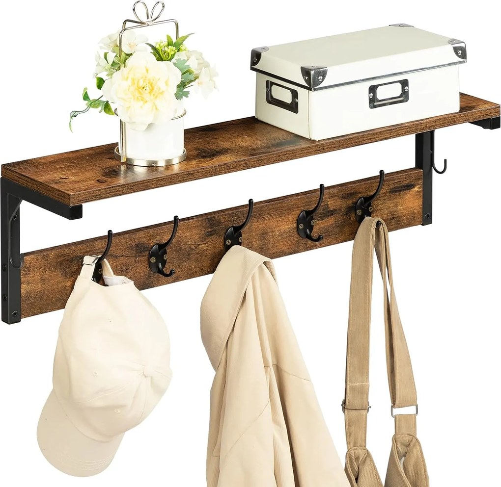 Nástenný predsieňový vešiak Vasagle Selvia čierny/hnedý