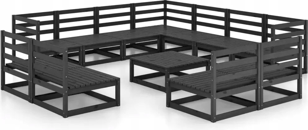 vidaXL 12-dielna sedacia súprava do záhrady, čierna, borovicové drevo