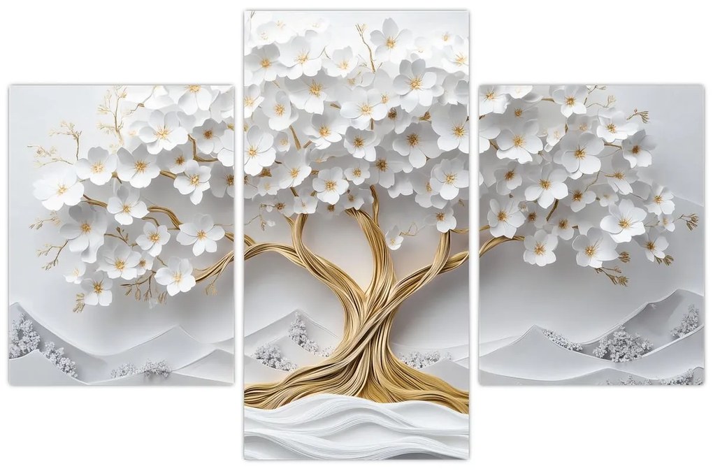 Obraz – 3D elegantný strom života plný kvetov (90x60 cm)