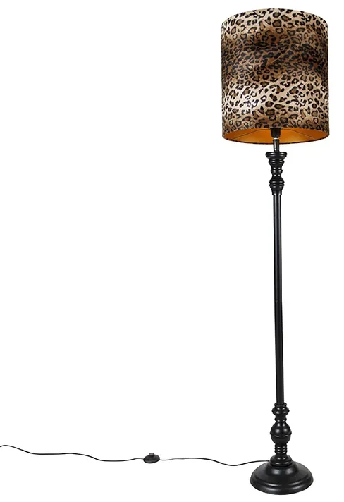 Stojaca lampa čierna s leopardím tienidlom 40 cm - Classico