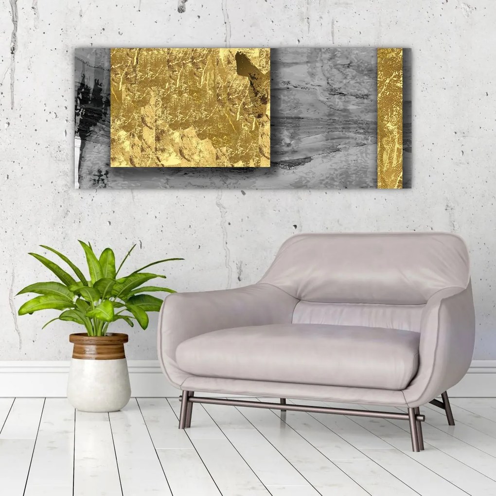 Obraz - Zlaté štvorce N⁰2 (120x50 cm)