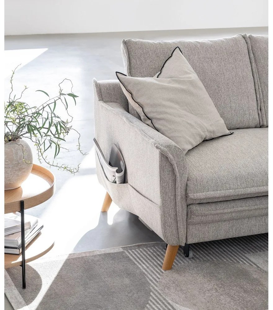 Sivobéžová rozkladacia/s úložným priestorom rohová pohovka (pravý roh/s leňoškou) Charming Charlie – Miuform