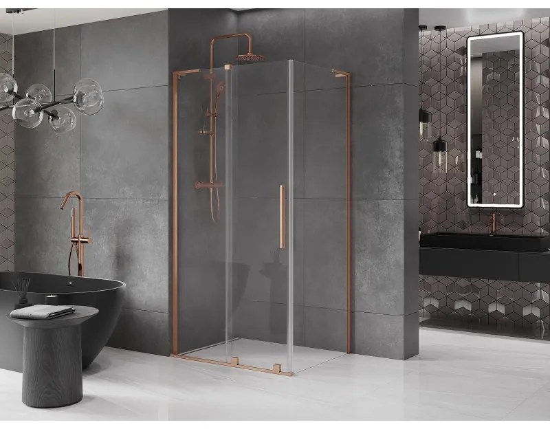 Mexen Velar L, sprchový kút s posuvnými dverami 110 x 90 cm, 8mm číre sklo, medená matná, 871-110-090-03-65