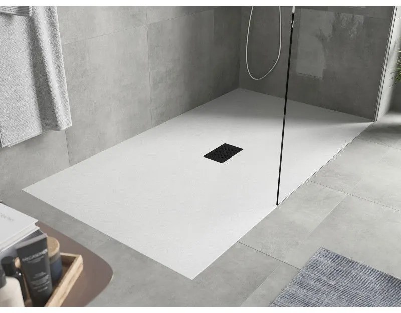 Mexen Hugo, obdĺžniková sprchová vanička SMC 160 x 100 cm, biela, čierna krytka, 42101016-B