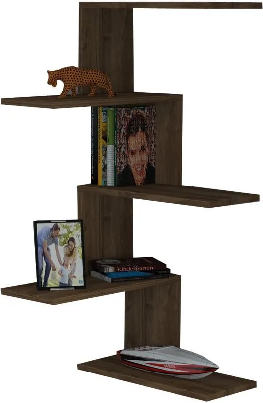 Hnedá rohová nástenná polica Caniko