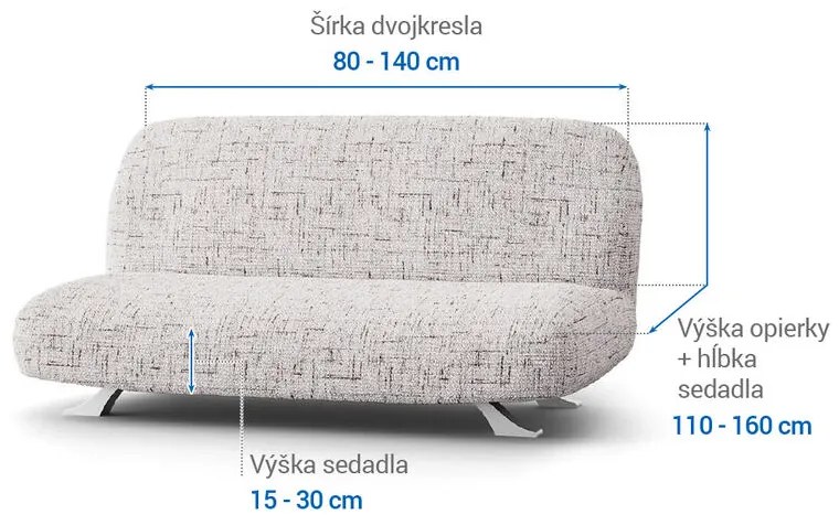 Bielastické poťahy VITTORIA smotanová dvojkreslo s drevenými rúčkami (š. 80 -140 cm)