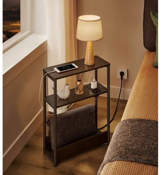 Odkladací stolík ROD s vstavanou zásuvkou a USB portami, čierny