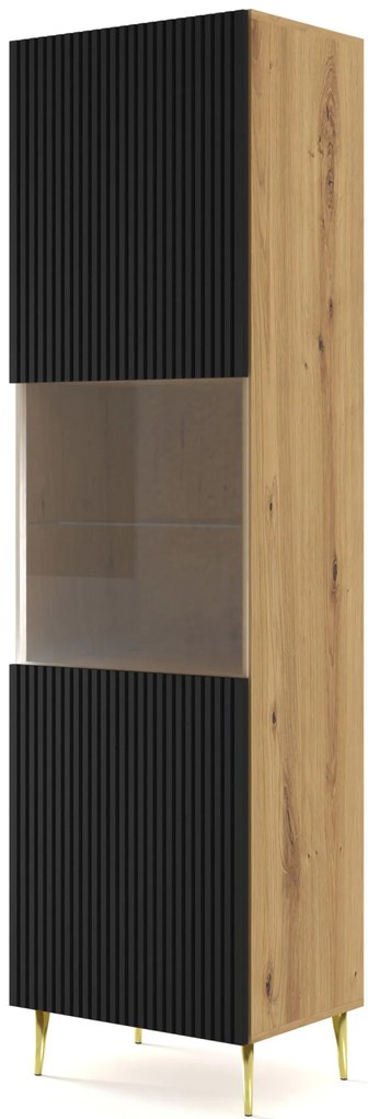 Vitrína 1DS Rowanna (dub artisan + čierna + zlatá). Akcia -19%. Vlastná spoľahlivá doprava až k Vám domov. 1125022
