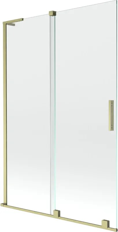 Mexen Velar L, 2-krídlová posuvná vaňová zástena 120 x 150 cm, 8mm číre sklo, zlatý matný profil, 896-120-003-01-55