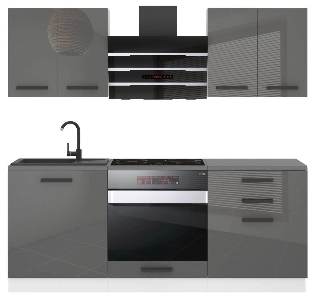 Kuchynská linka Belini Premium Full Version 180 cm šedý lesk s pracovnou doskou MARY