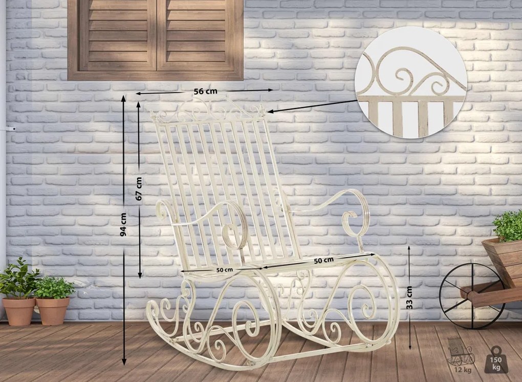 Kovové hojdacie kreslo Smile - Krémová antik