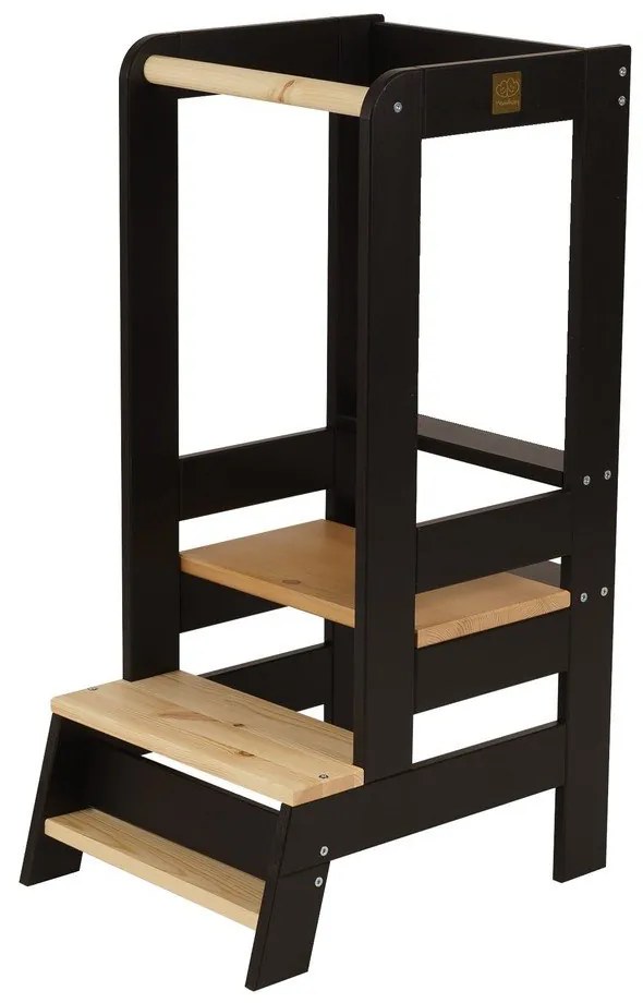 Čierna/v prírodnej farbe učiaca veža z borovicového dreva Montessori – Meowbaby