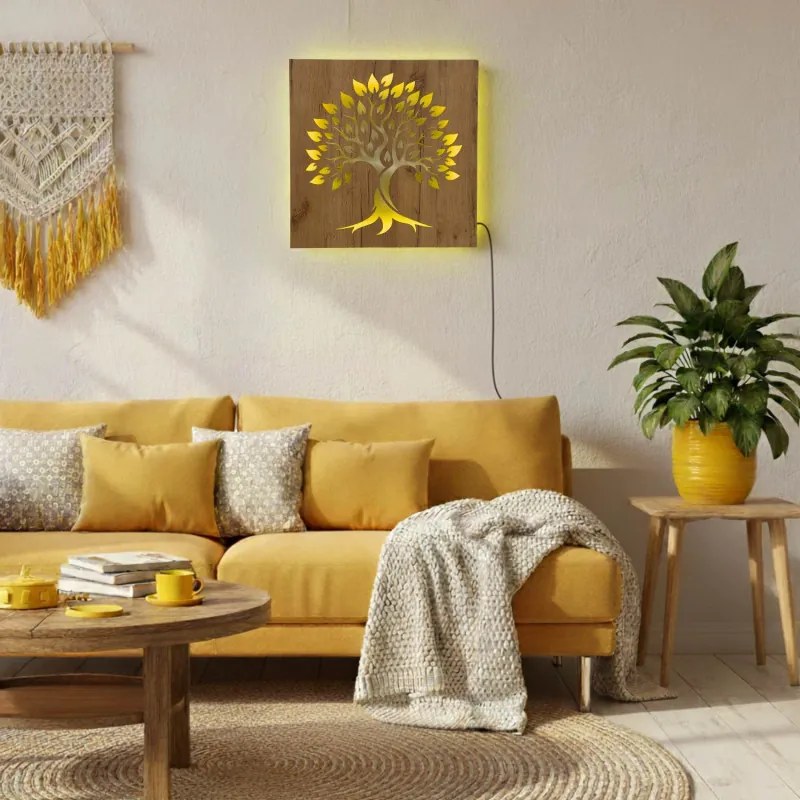 Podsvietený drevený obraz „Strom života led | SENTOP LED0564