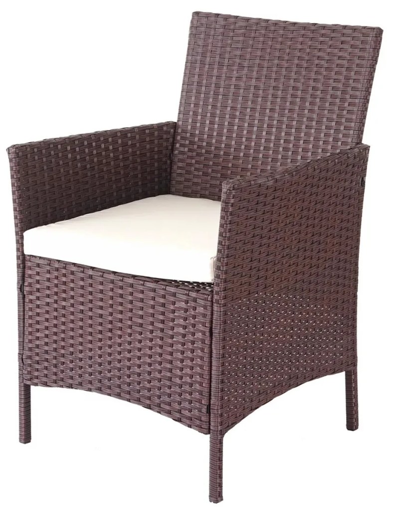 Záhradná súprava 2 kresiel, pohovky a stolíka HWC-D82 - melírovaná hnedá s krémovými vankúšmi