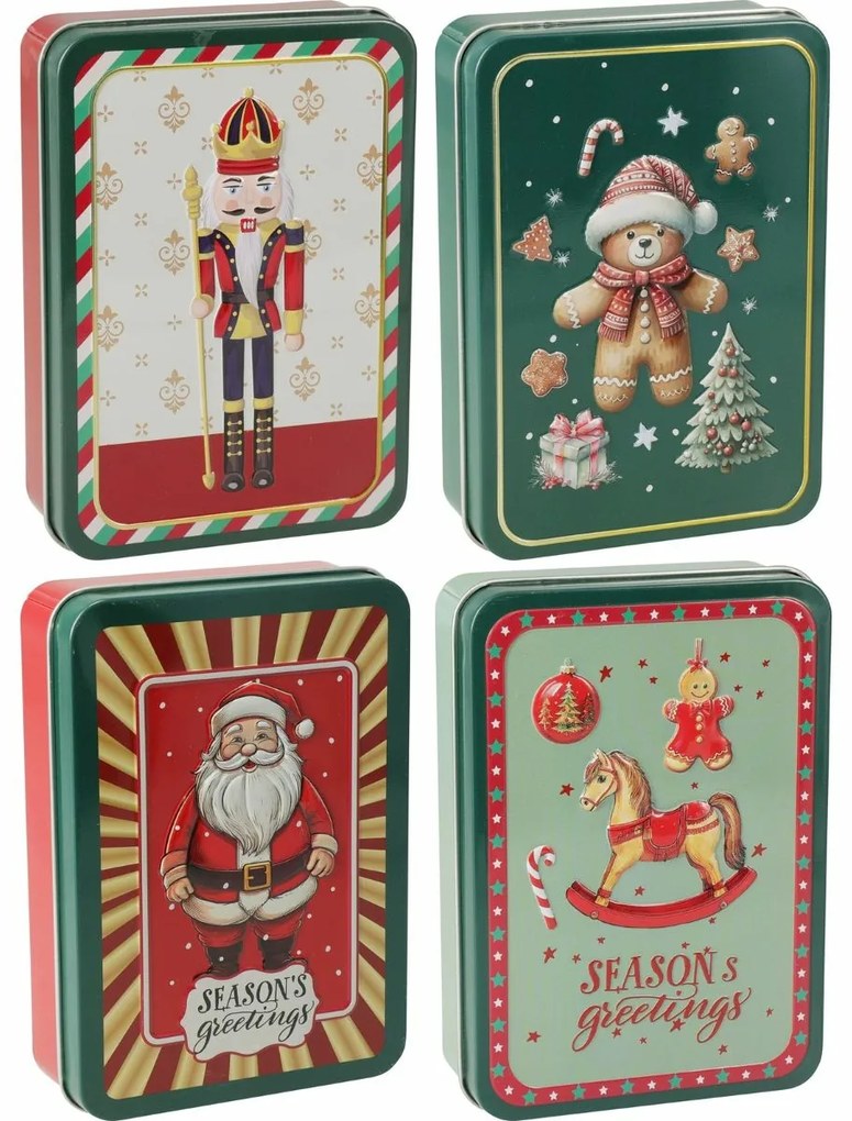 Súprava 4 vianočných plechových dóz 13,4 × 9,5 × 3,7 cm