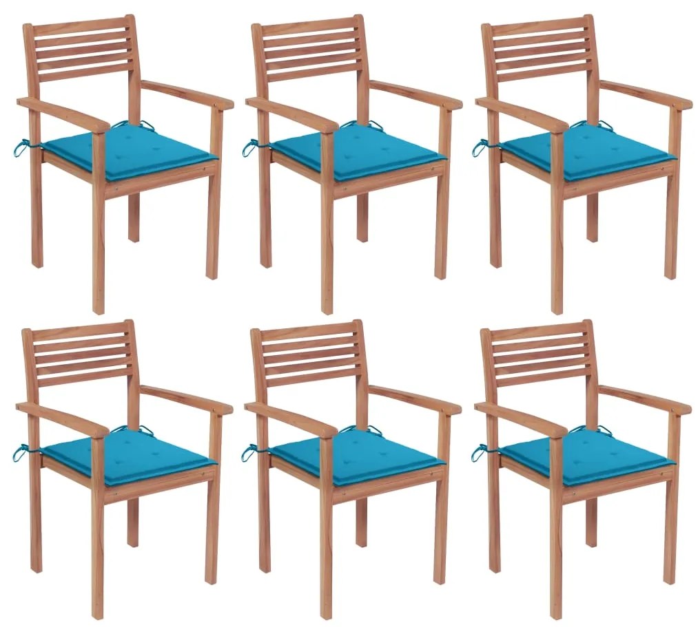 Stohovateľné záhradné stoličky s podložkami 6 ks tíkový masív 3072576