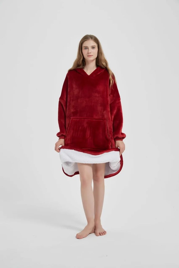 Deka s rukávmi HOODIE bordová