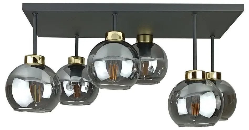 Prisadený luster NESSA 6xE27/60W/230V čierna/zlatá/dymová čierna