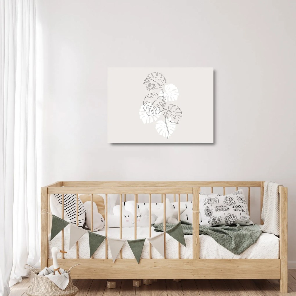Sklenený obraz - Line art monstera N⁰3 (70x50 cm)