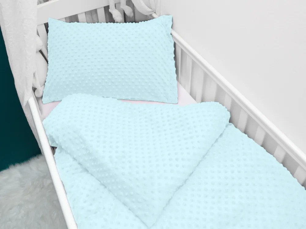 Biante Detské posteľné obliečky do postieľky Minky 3D bodky MKP-013 Ľadové modré Do postieľky 90x140 a 50x70 cm