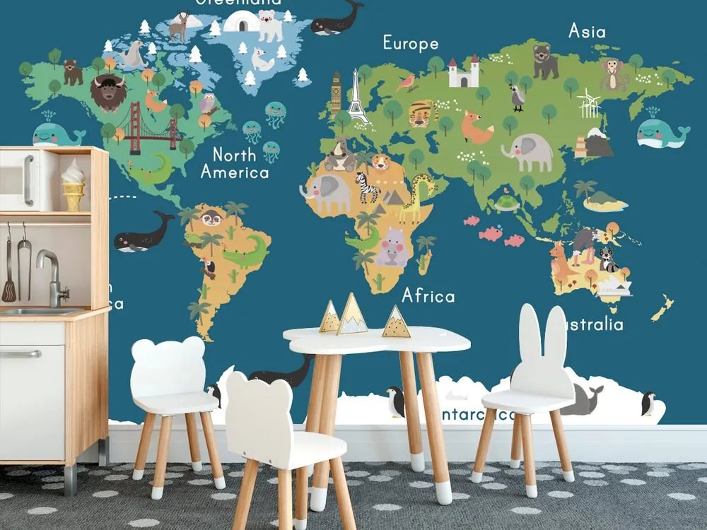 Tapeta náučná mapa sveta pre deti
