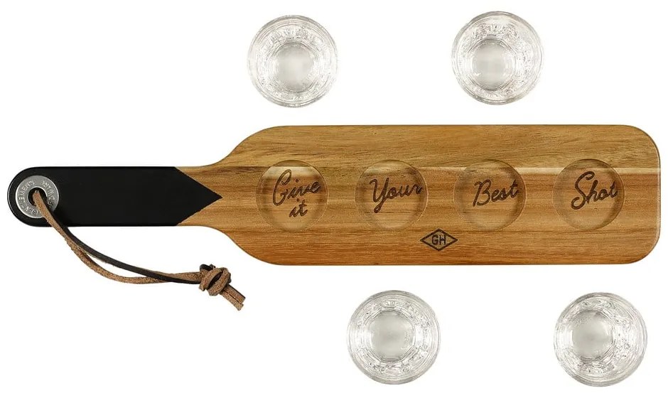 Drevená servírovacia doštička a 4 štamperlíky Gentlemen's Hardware