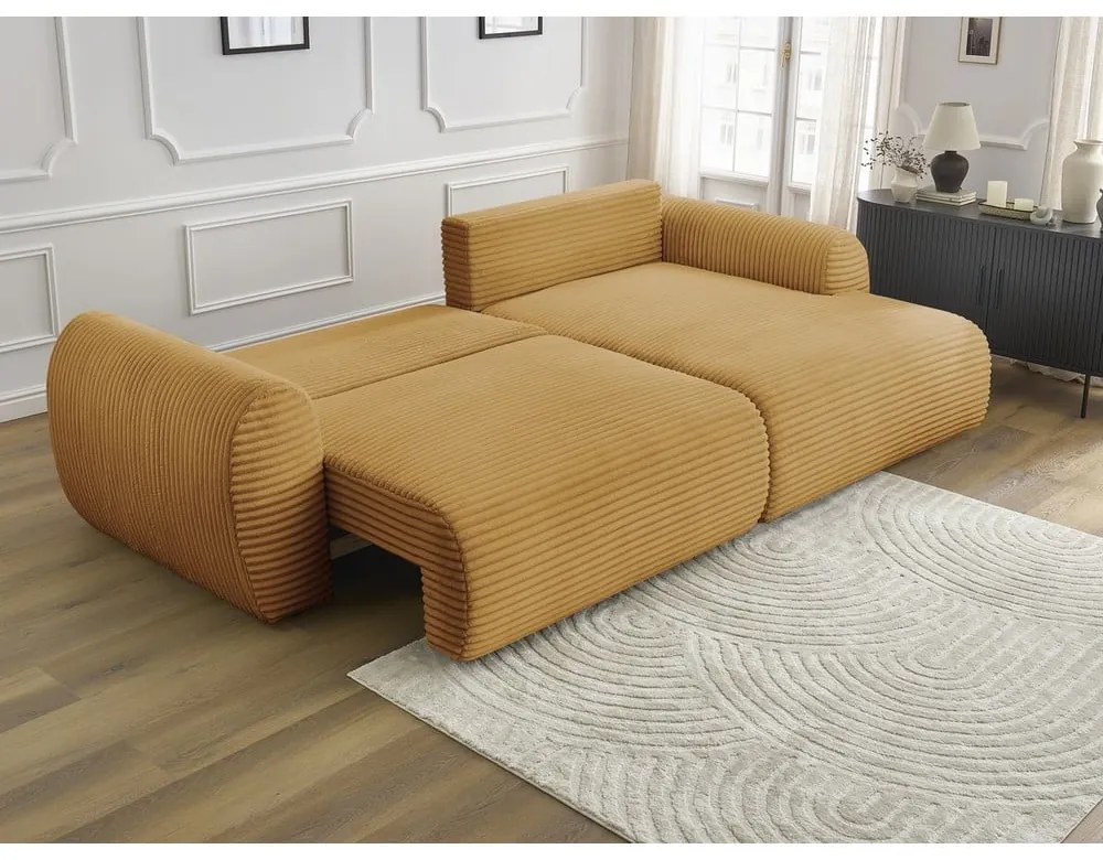 Menčestrová rozkladacia rohová pohovka v horčicovej farbe (pravý roh) Lucien – Bobochic Paris