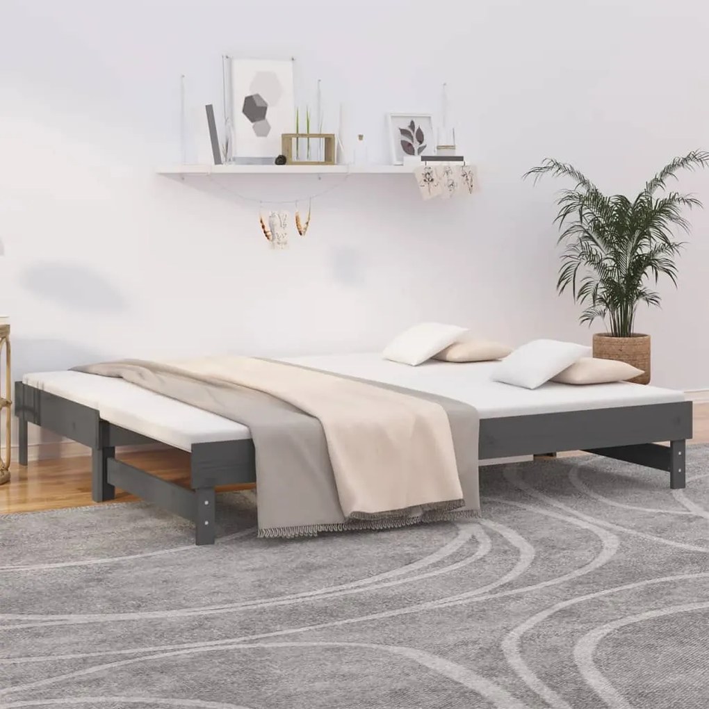 vidaXL Rozkladacia denná posteľ sivá 2x(90x200) cm borovicový masív