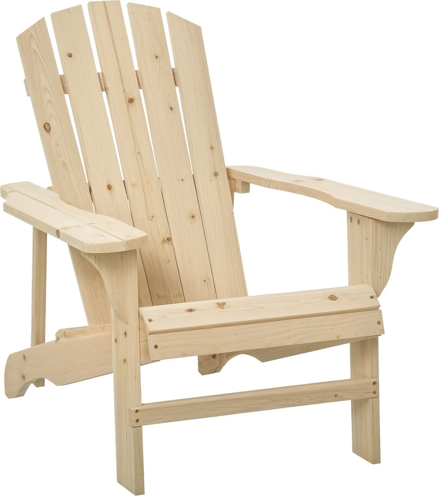 Outsunny Adirondack drevená stolička so širokým sedadlom, nosnosť 150 kg pre patio, terasu a balkón, 78x89x88 cm | Aosom