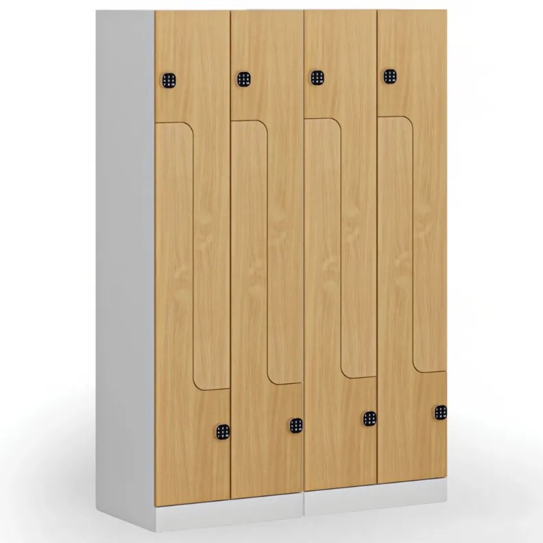 Kovová šatníková skrinka S1 Z, 4 oddiely, 1850 x 600 x 500 mm, kódový zámok, laminované dvere, breza