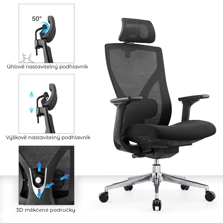 Kancelárska ergonomická stolička Neoseat THOMAS — čierna, nosnosť 150 kg