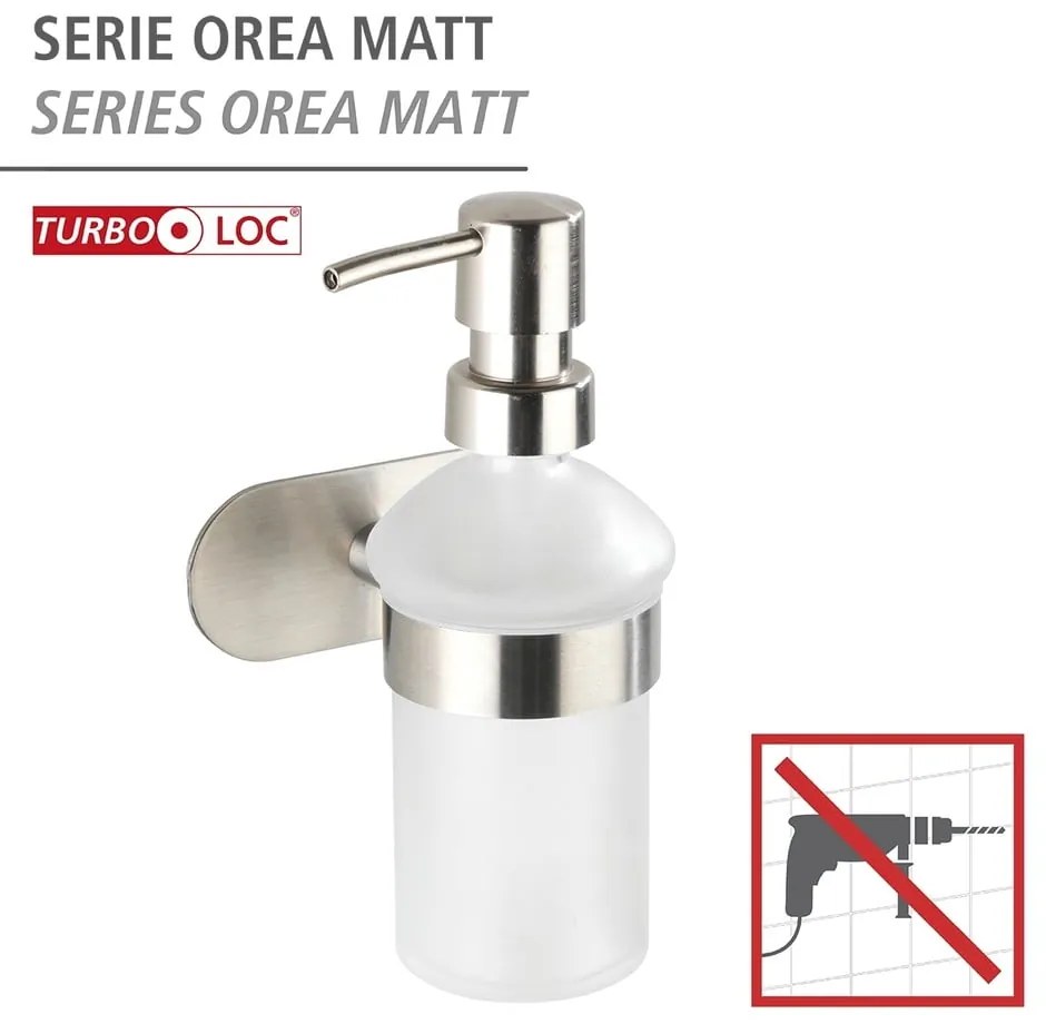 Samodržiaci sklenený dávkovač mydla v matne striebornej farbe 200 ml Orea – Wenko