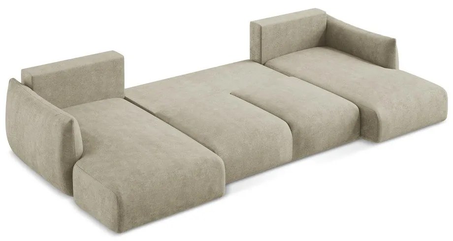 Béžová ženilková rozkladacia rohová pohovka (do tvaru "U") Leila – Makamii